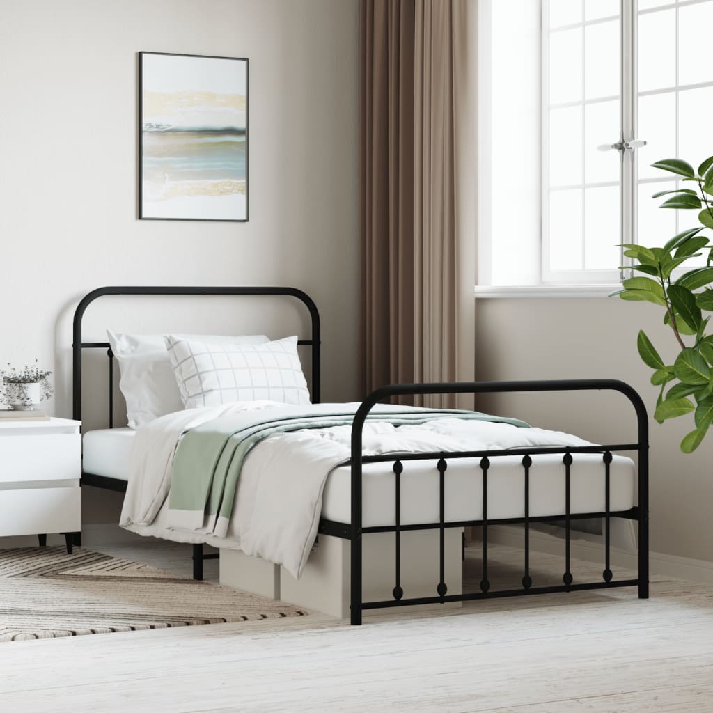 Metal Bed Frame without Mattress with Footboard Black 107x203cm