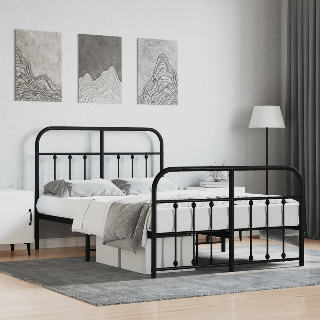 Metal Bed Frame without Mattress with Footboard Black 120x200cm