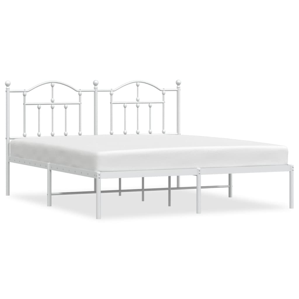Metal Bed Frame without Mattress with Headboard White 180x200cm