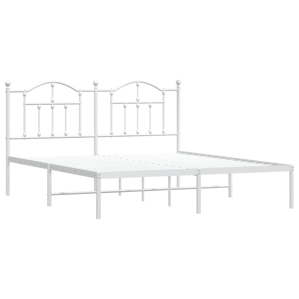 Metal Bed Frame without Mattress with Headboard White 180x200cm