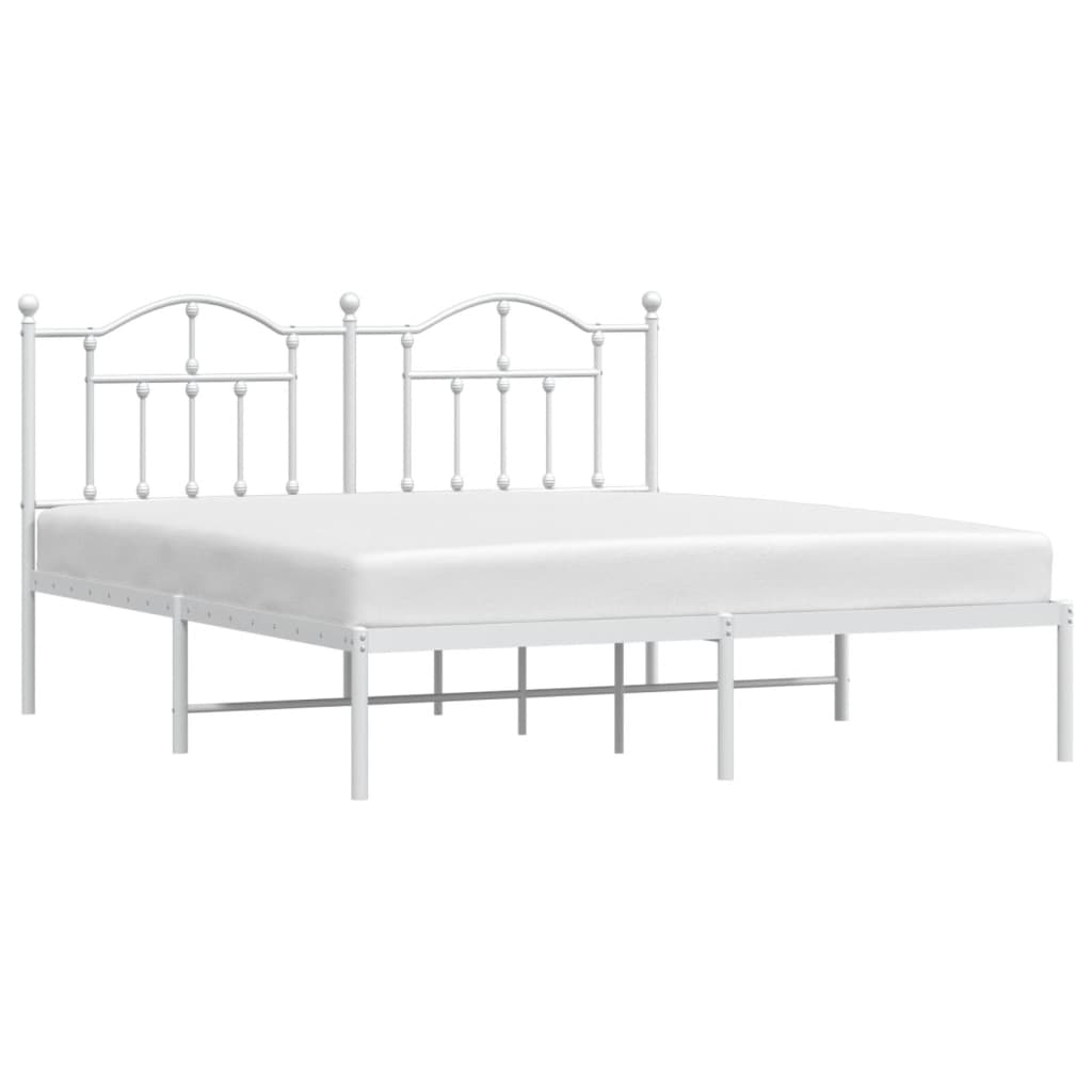 Metal Bed Frame without Mattress with Headboard White 180x200cm