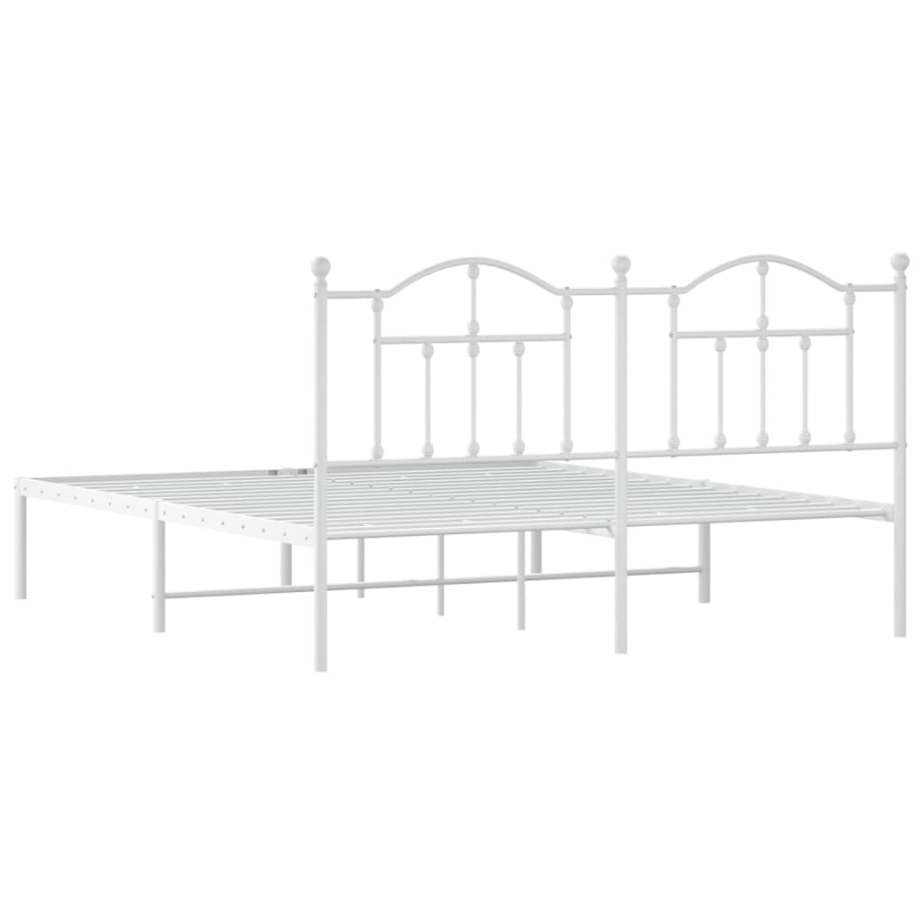 Metal Bed Frame without Mattress with Headboard White 180x200cm