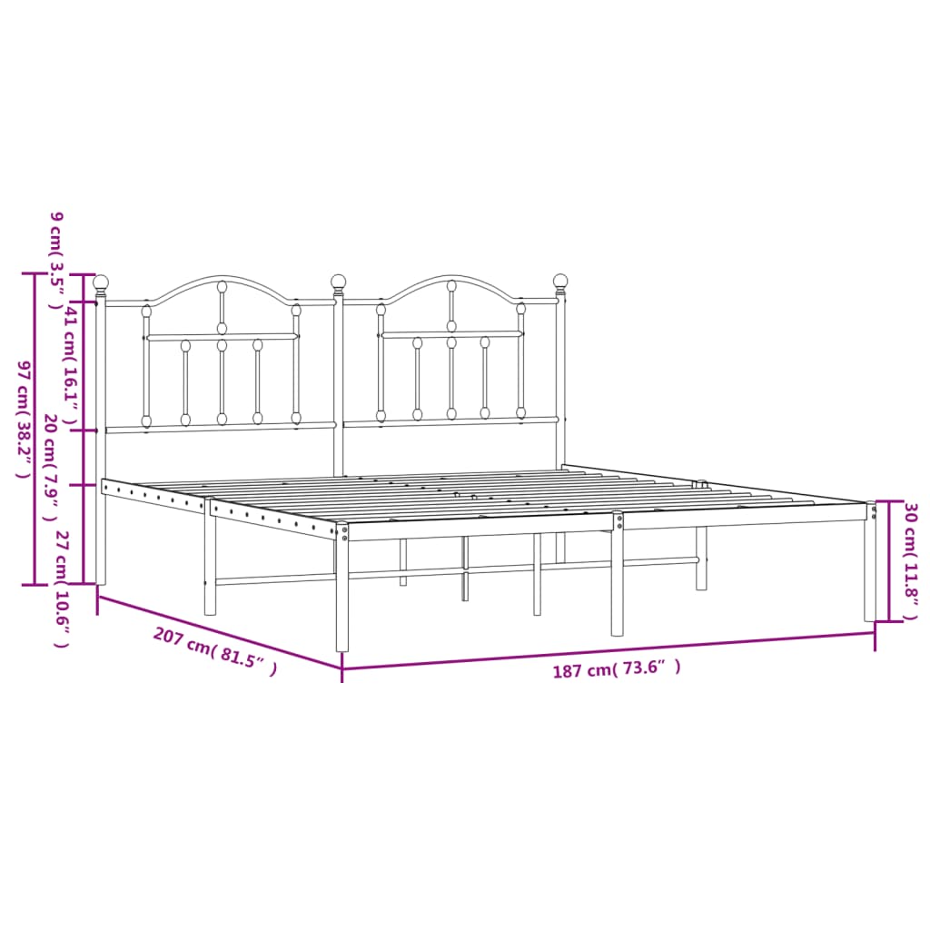Metal Bed Frame without Mattress with Headboard White 180x200cm