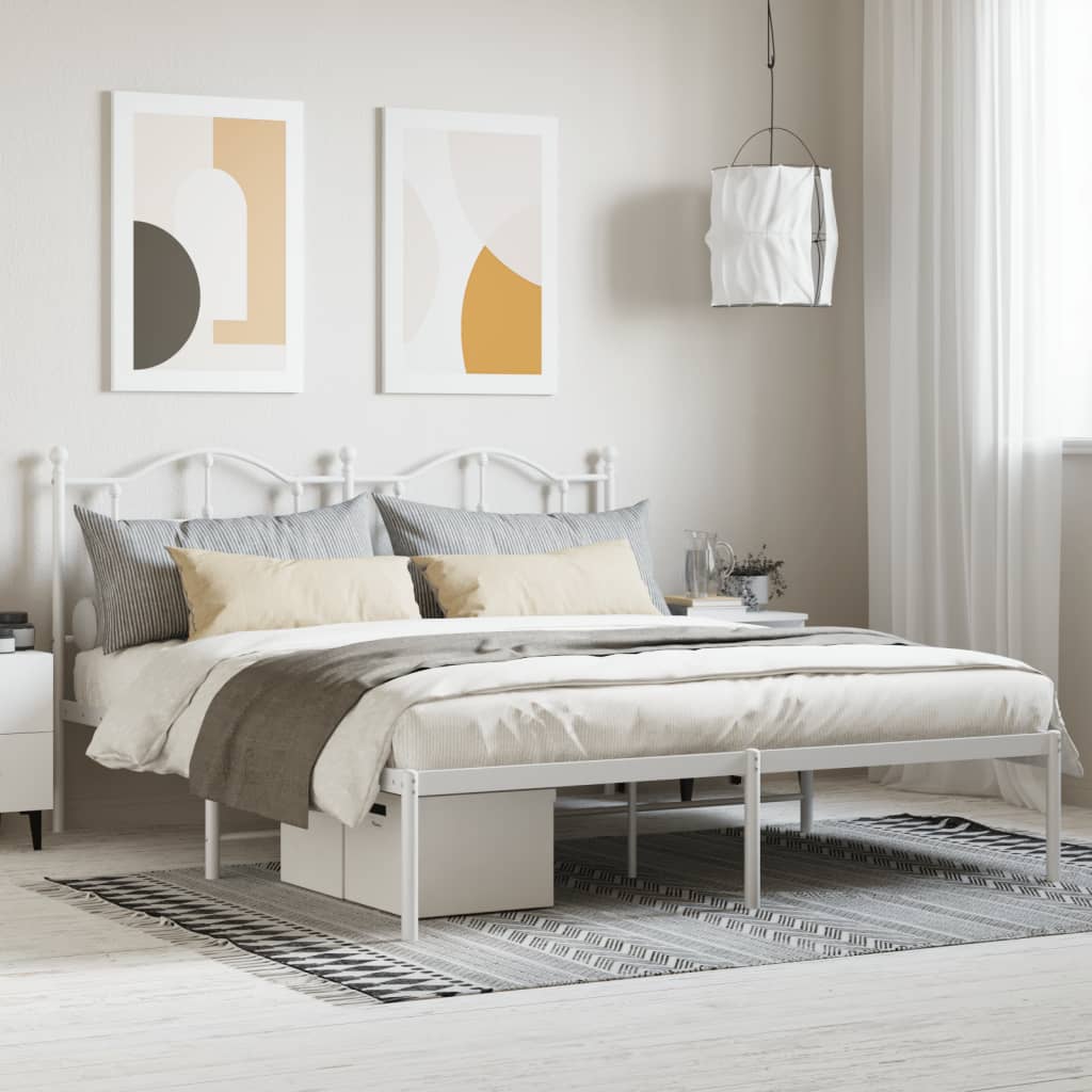 Metal Bed Frame without Mattress with Headboard White 180x200cm