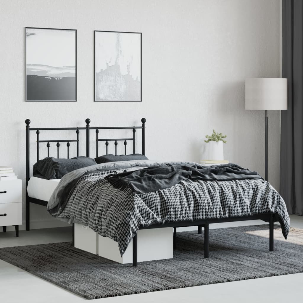 Metal Bed Frame without Mattress with Headboard Black 120x190cm
