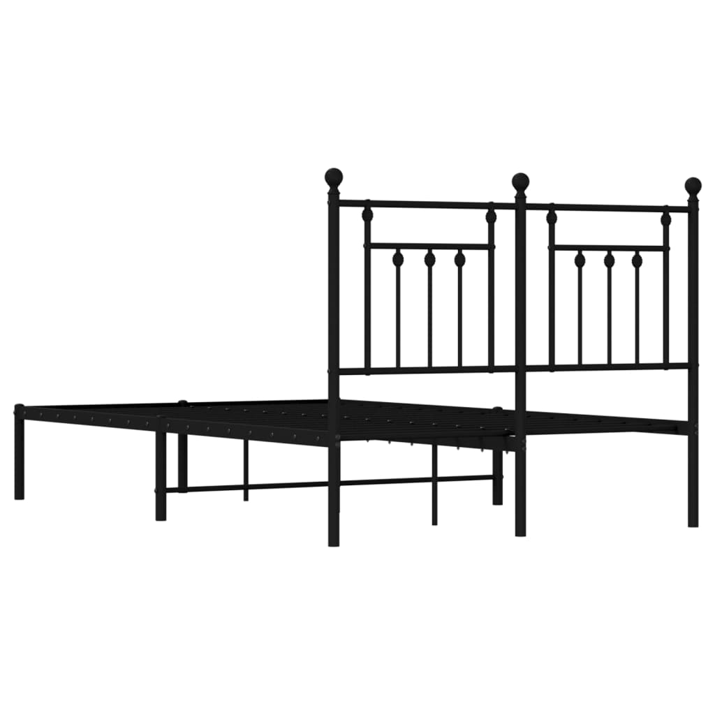 Metal Bed Frame without Mattress with Headboard Black 120x190cm