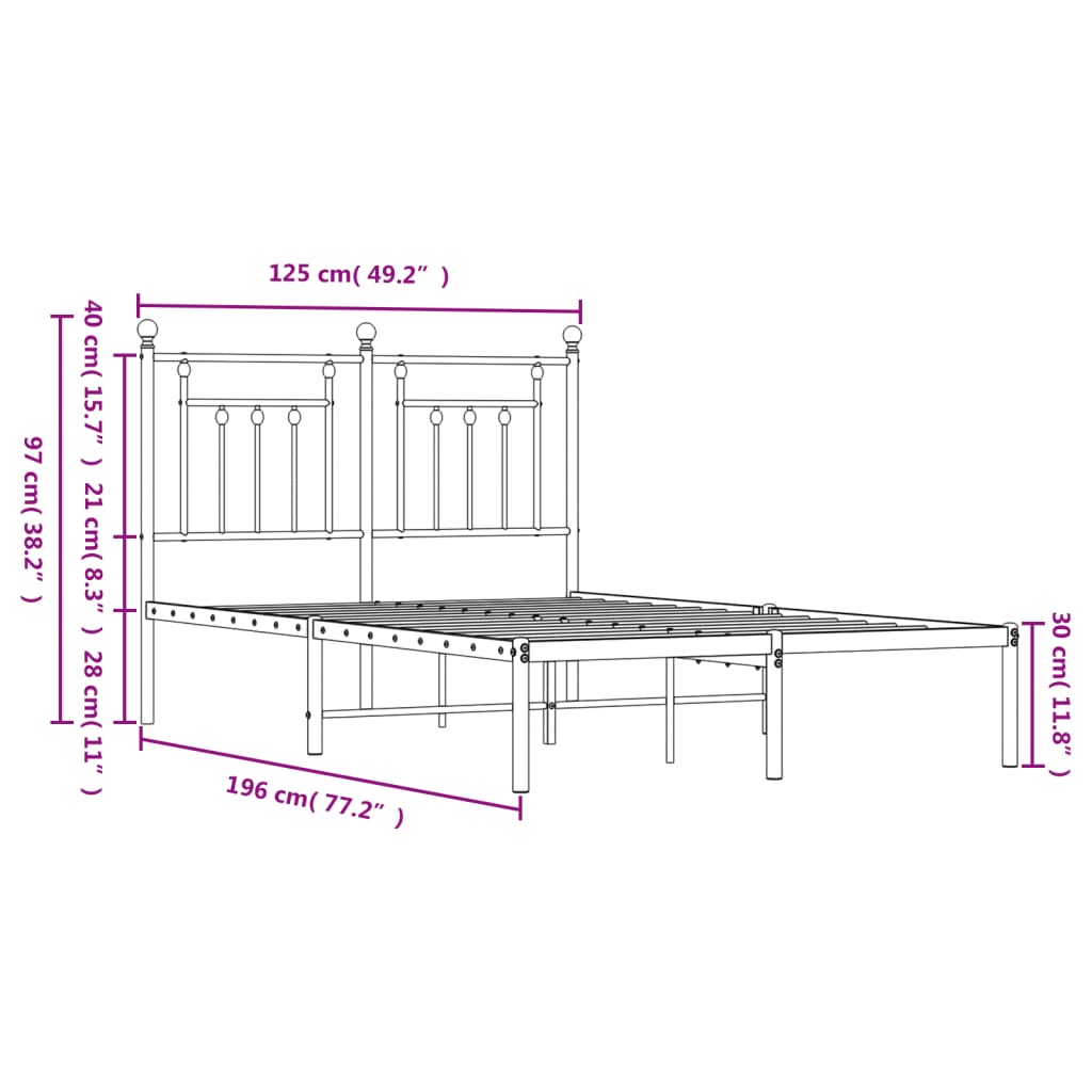 Metal Bed Frame without Mattress with Headboard Black 120x190cm