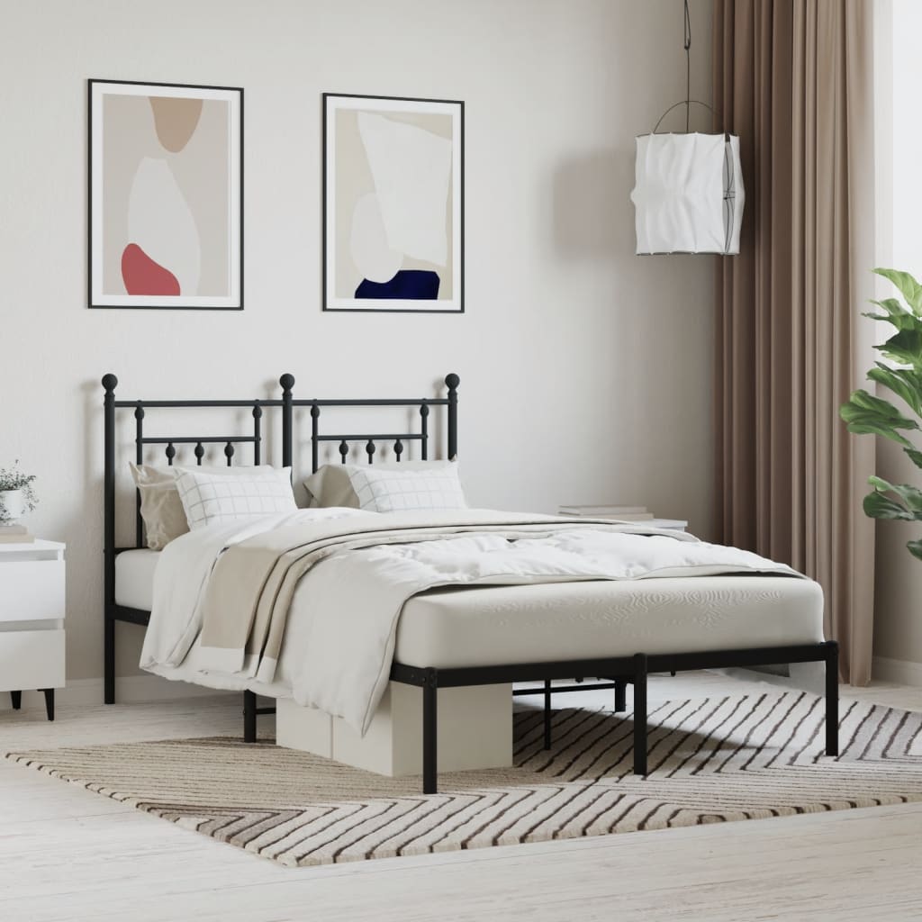 Metal Bed Frame without Mattress with Headboard Black 120x190cm