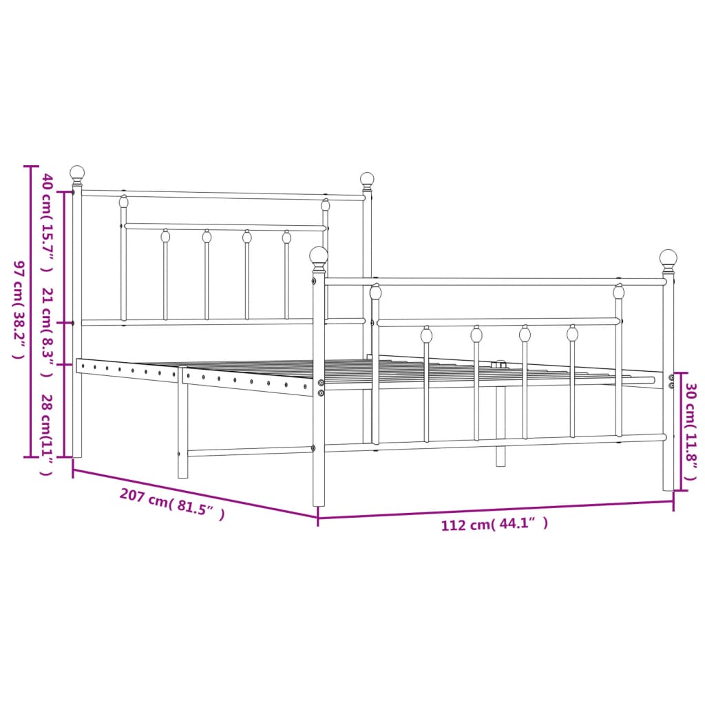 Metal Bed Frame without Mattress with Footboard Black 107x203cm