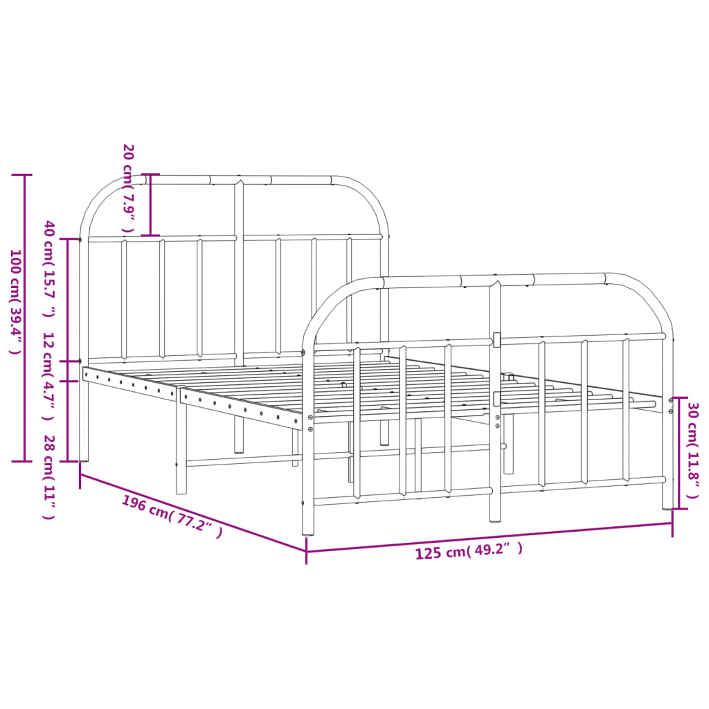 Metal Bed Frame Without Mattress With Footboard 120X190Cm