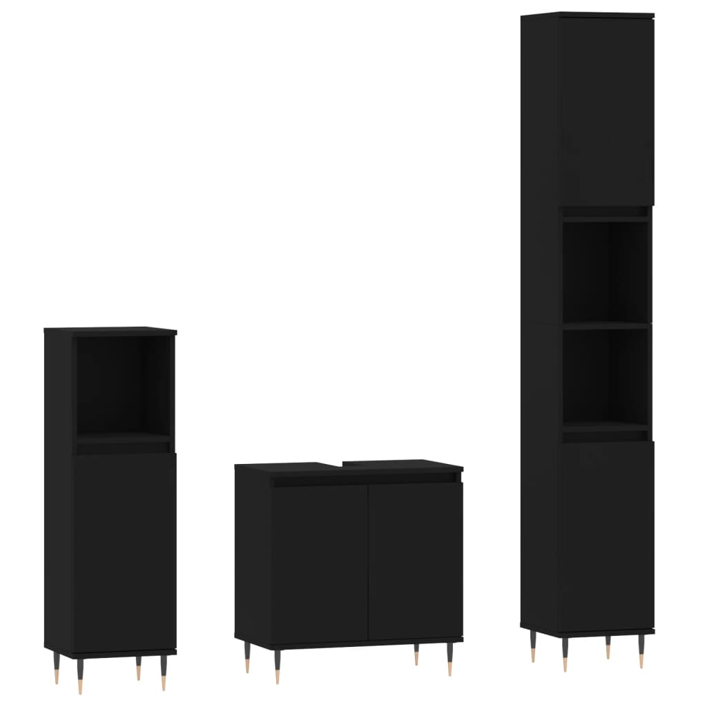 3 Piece Bathroom Cabinet Set Engineered Wood