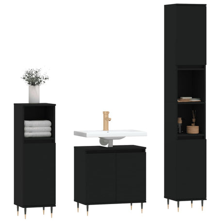 3 Piece Bathroom Cabinet Set Engineered Wood
