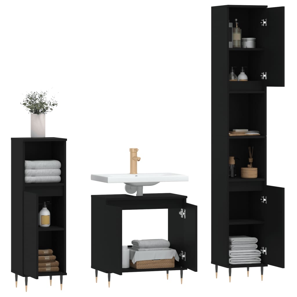 3 Piece Bathroom Cabinet Set Engineered Wood