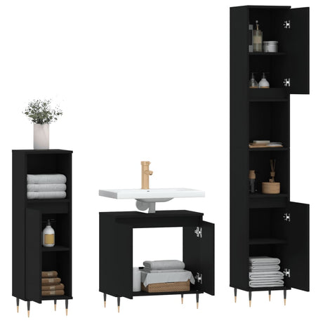 3 Piece Bathroom Cabinet Set Engineered Wood