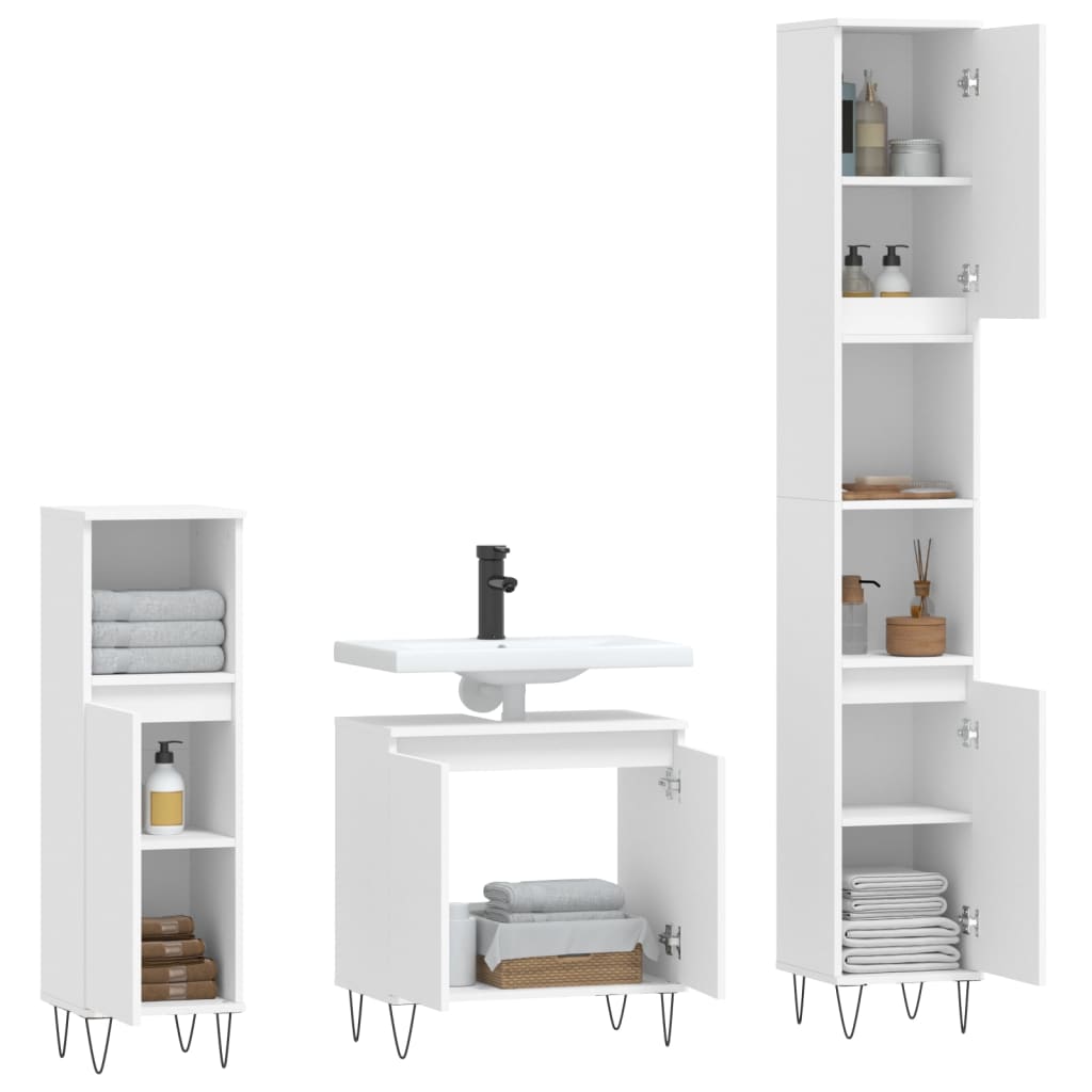 3 Piece Bathroom Cabinet Set Engineered Wood
