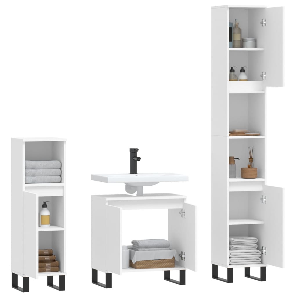 3 Piece Bathroom Cabinet Set Engineered Wood