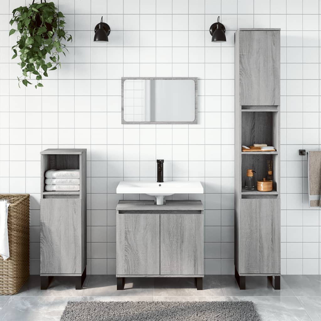 3 Piece Bathroom Cabinet Set Engineered Wood