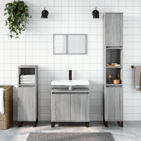 3 Piece Bathroom Cabinet Set Engineered Wood