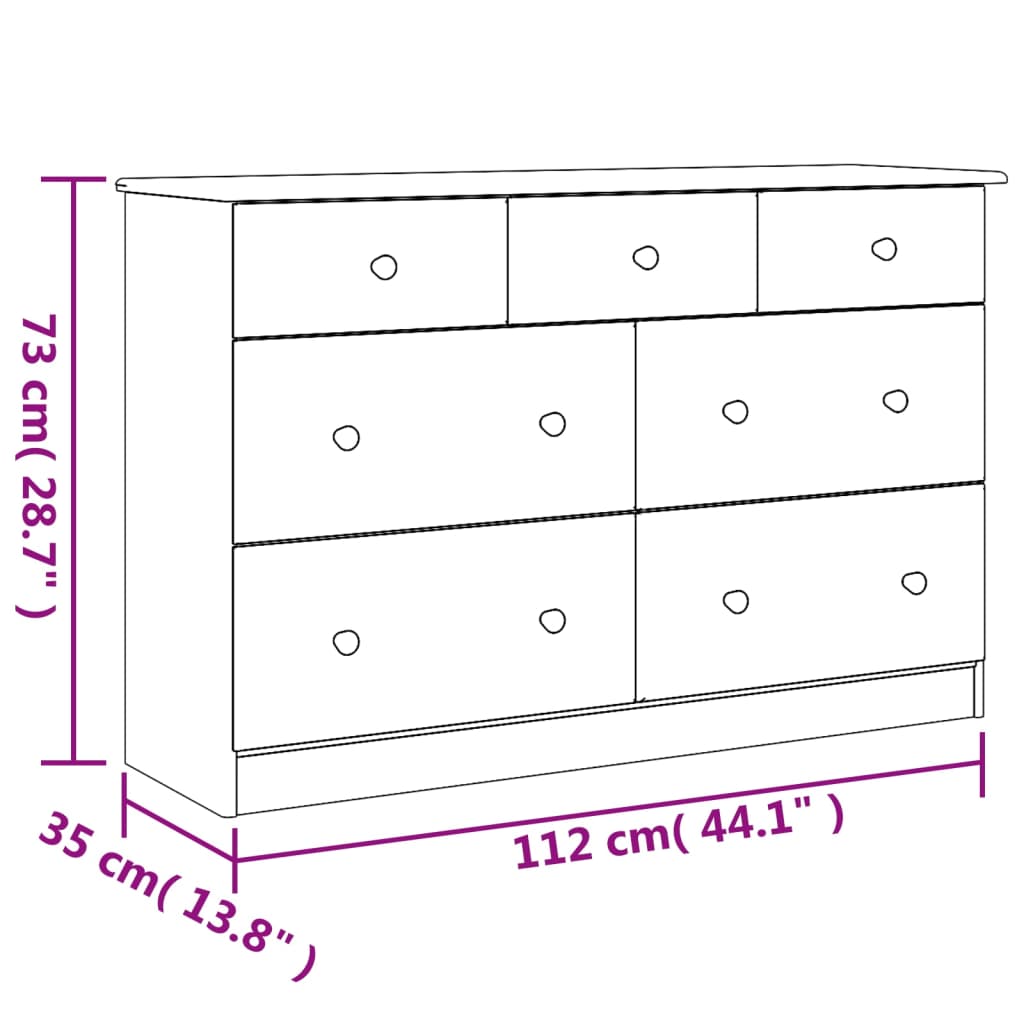 Chest Of Drawers Alta 112X35X73 Cm Solid Wood Pine