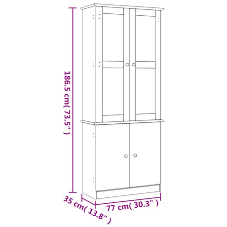 Glass Display Cabinet Alta 77X35X186.5 Cm Solid Wood Pine