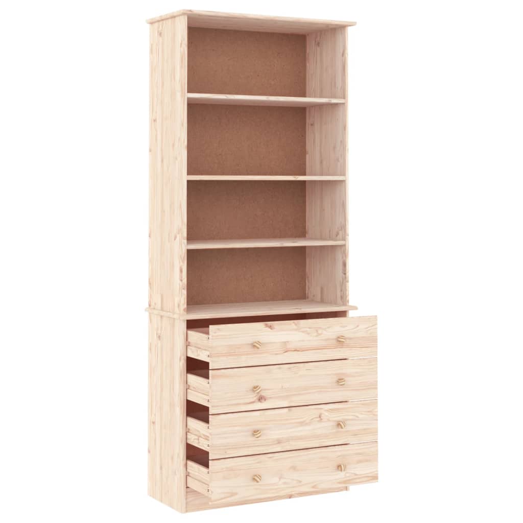 Bookcase With Drawers Alta 77X35X186.5 Cm Solid Wood Pine