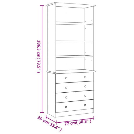 Bookcase With Drawers Alta 77X35X186.5 Cm Solid Wood Pine