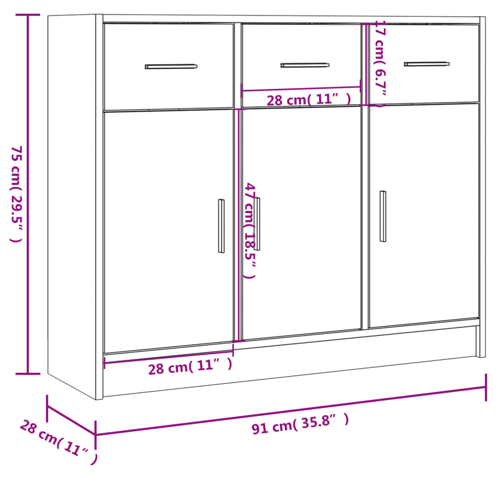 Sideboard 91X28X75 Cm Engineered Wood