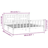 Bed Frame without Mattress Grey Solid Wood Pine 200x200 cm