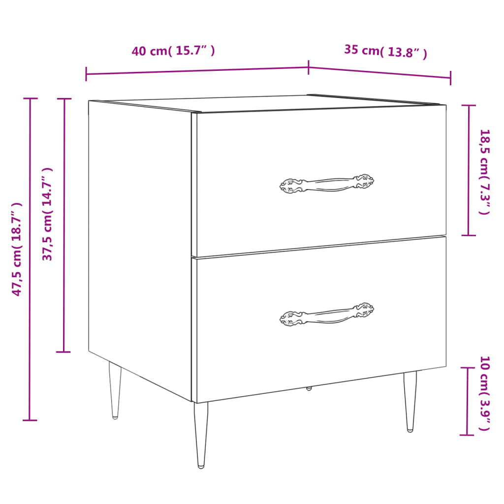 Bedside Cabinet 40X35X47.5 Cm Engineered Wood