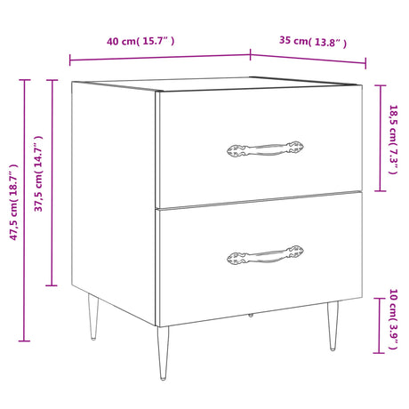 Bedside Cabinet 40X35X47.5 Cm Engineered Wood