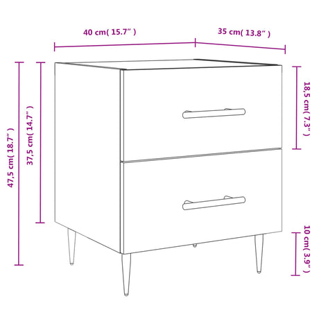 Bedside Cabinet 40X35X47.5 Cm Engineered Wood