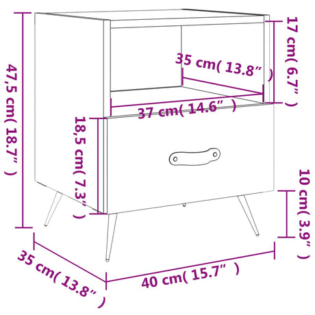 Bedside Cabinet 40X35X47.5 Cm Engineered Wood