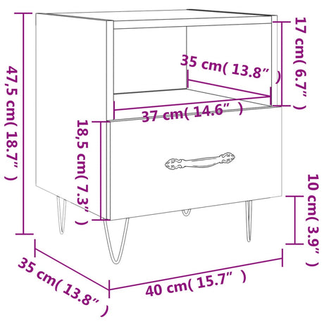 Bedside Cabinet 40X35X47.5 Cm Engineered Wood