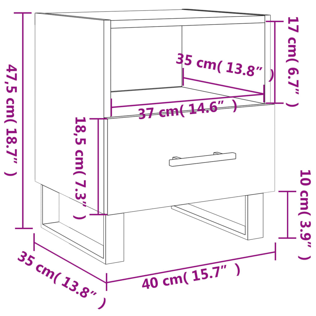 Bedside Cabinet 40X35X47.5 Cm Engineered Wood