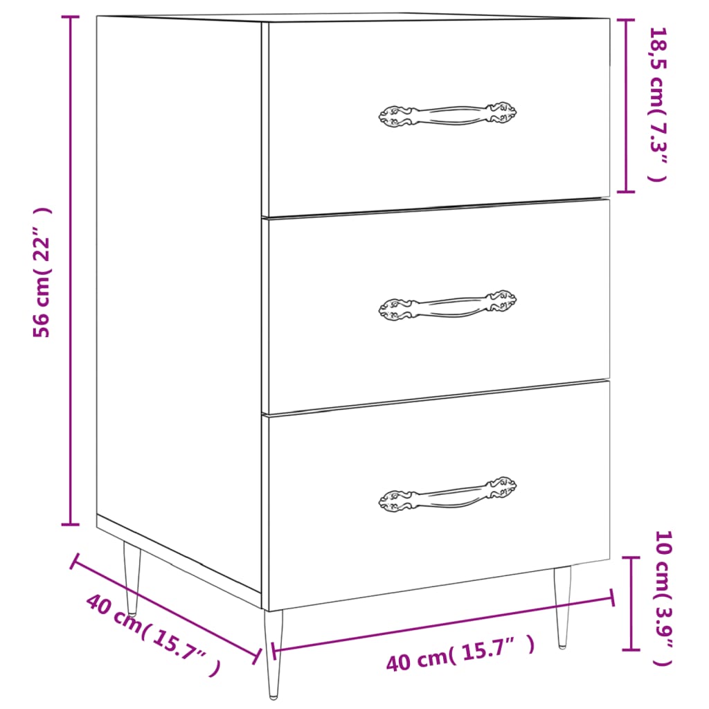 Bedside Cabinet 40X40X66 Cm Engineered Wood