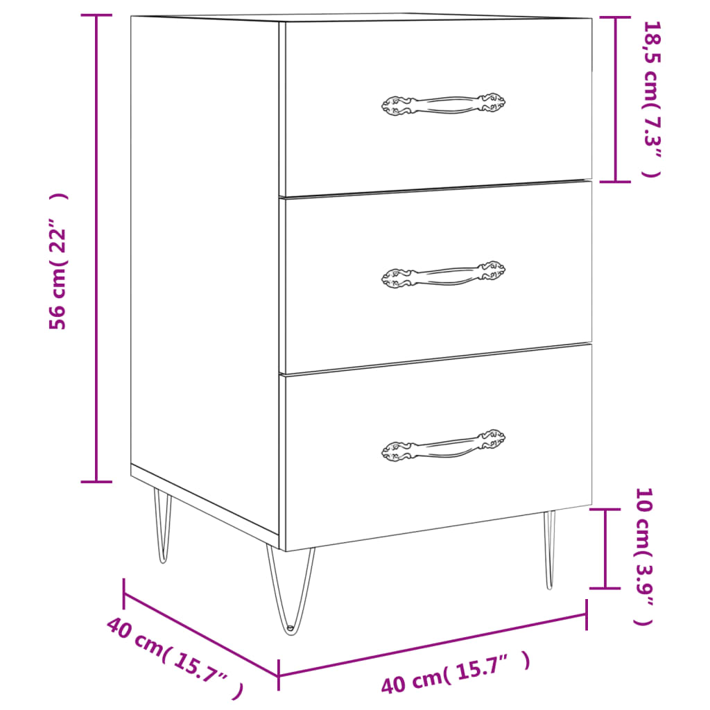 Bedside Cabinet 40X40X66 Cm Engineered Wood