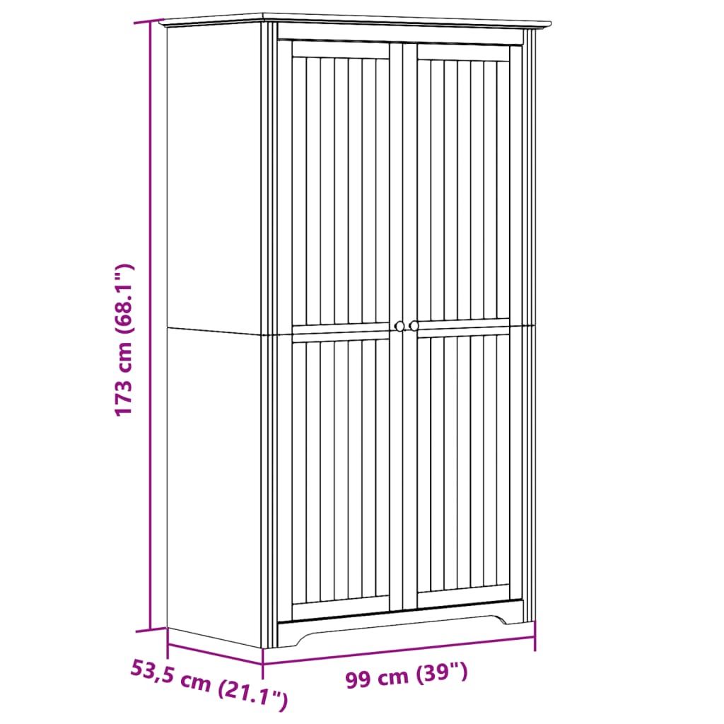 Wardrobe BODO White and Brown 101x52x176.5 cm Solid Wood Pine