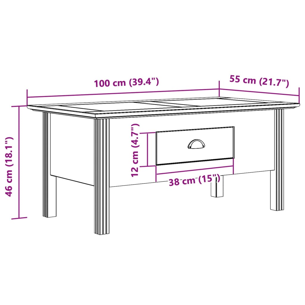 Coffee Table Bodo 100X55X45 Cm Solid Wood Pine