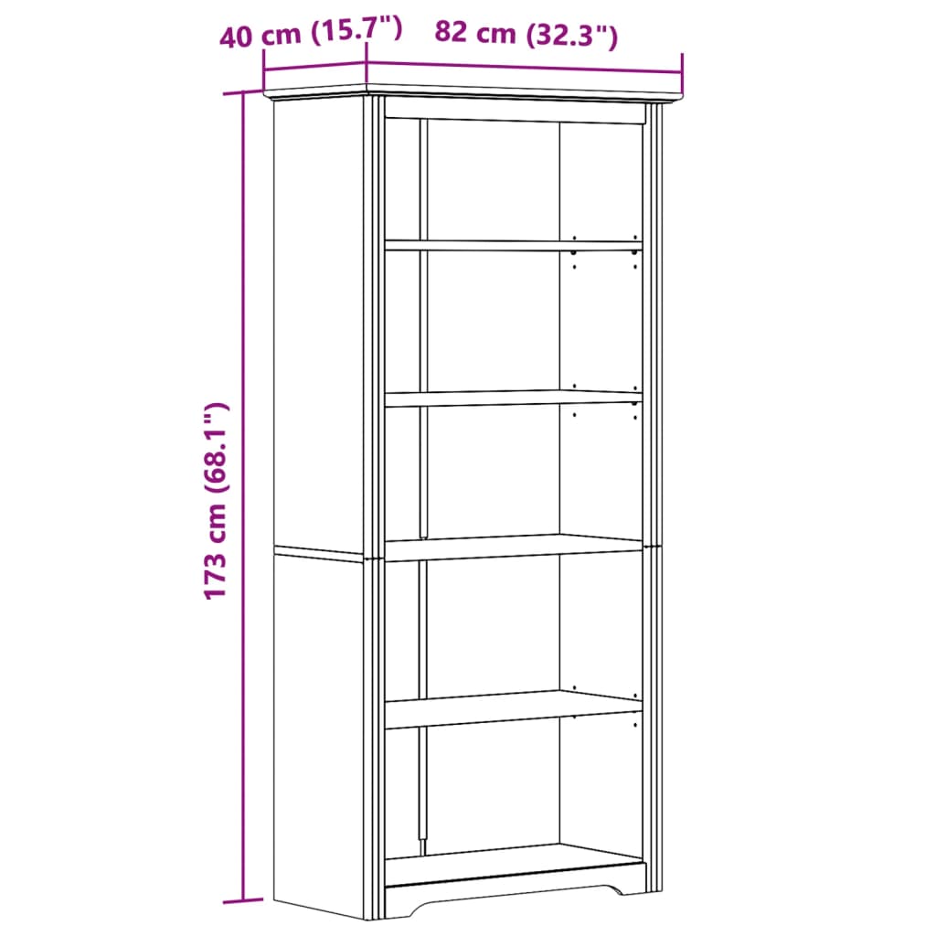 Bookcase Bodo 80X38X180 Cm Solid Wood Pine 5-Tier