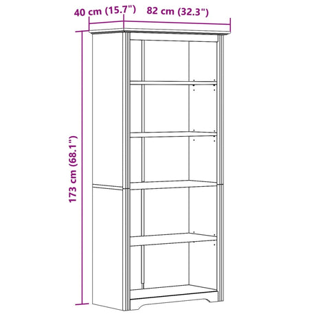 Bookcase Bodo 80X38X180 Cm Solid Wood Pine 5-Tier