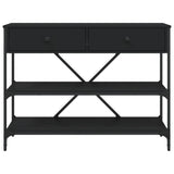 Console Table with Drawers and Shelves Black Engineered Wood