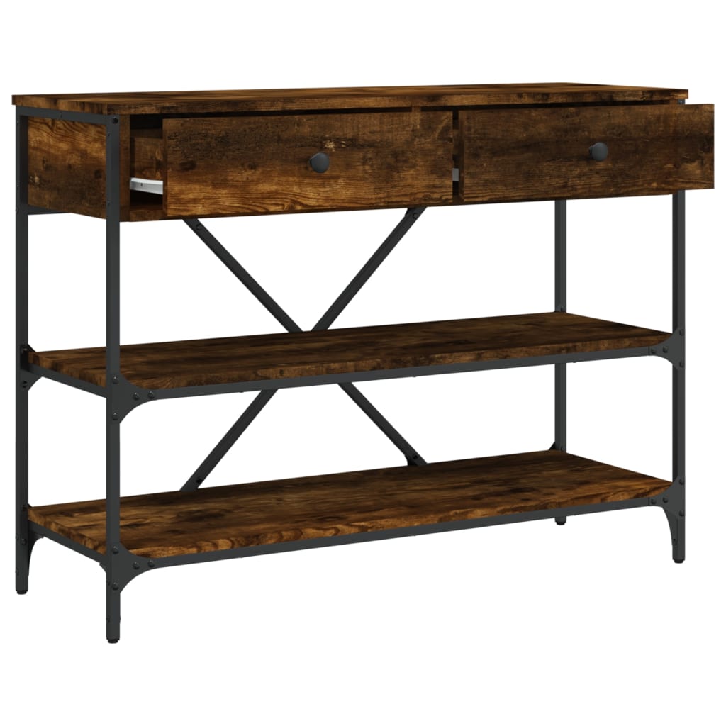 Console Table with Drawers and Shelves Smoked Oak Engineered Wood