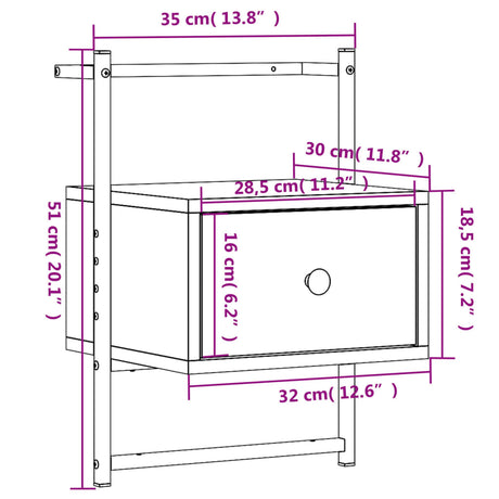 Bedside Cabinet Wall-Mounted 35X30X51 Cm Engineered Wood