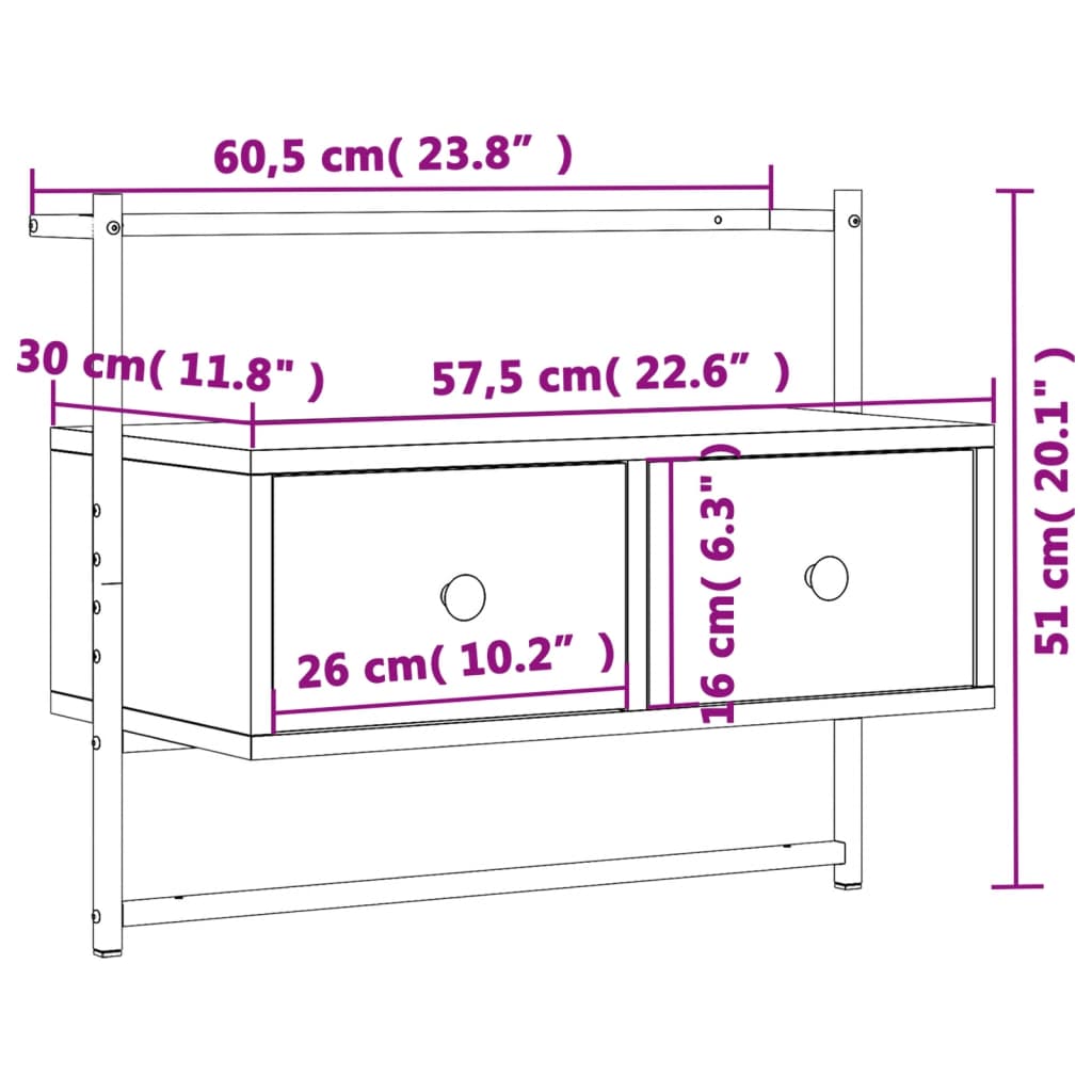 Tv Cabinet Wall-Mounted 60.5X30X51 Cm Engineered Wood