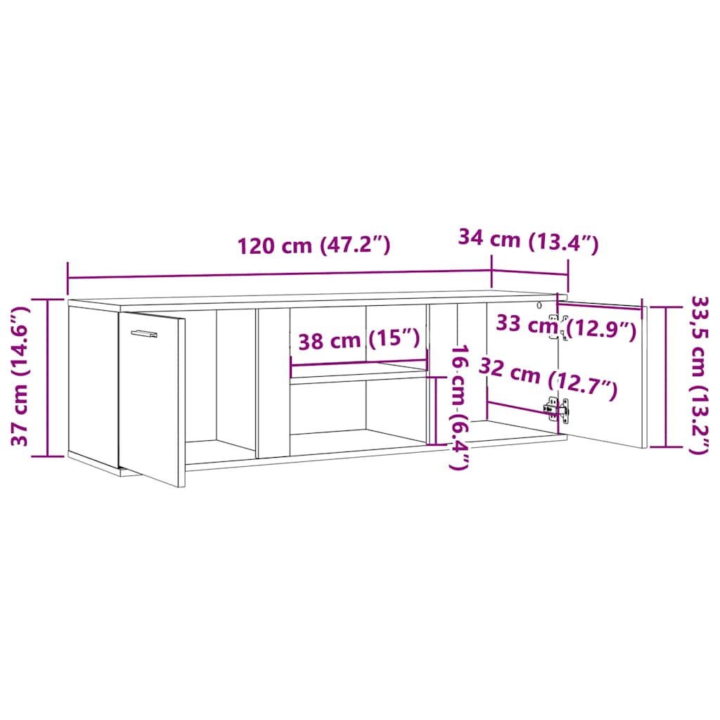 TV Cabinet Smoked Oak 120x34x37 cm Engineered Wood