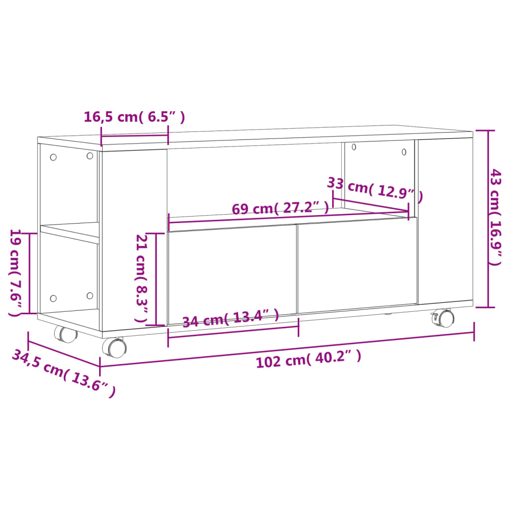Tv Cabinet 102X34.5X43 Cm Engineered Wood