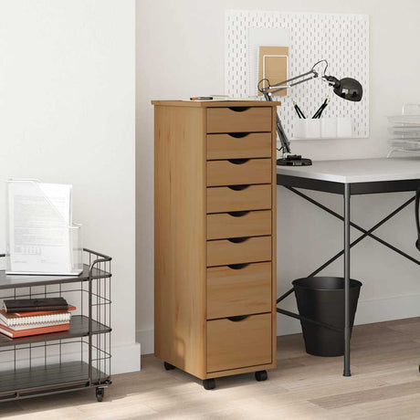 Rolling Cabinet With Drawers Moss Solid Wood Pine