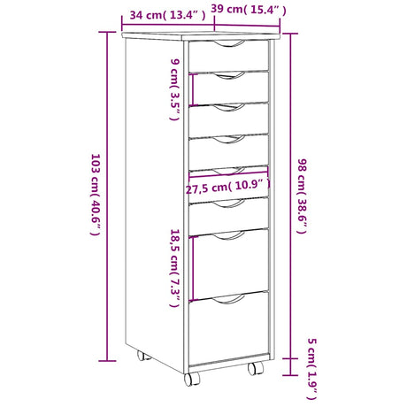 Rolling Cabinet With Drawers Moss Solid Wood Pine