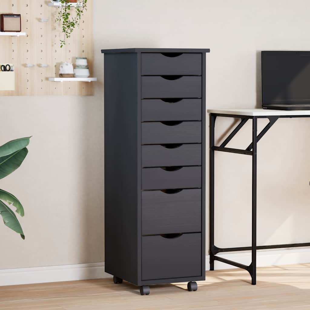 Rolling Cabinet With Drawers Moss Solid Wood Pine