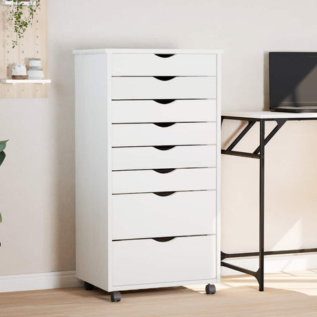 Rolling Cabinet With Drawers Moss Solid Wood Pine